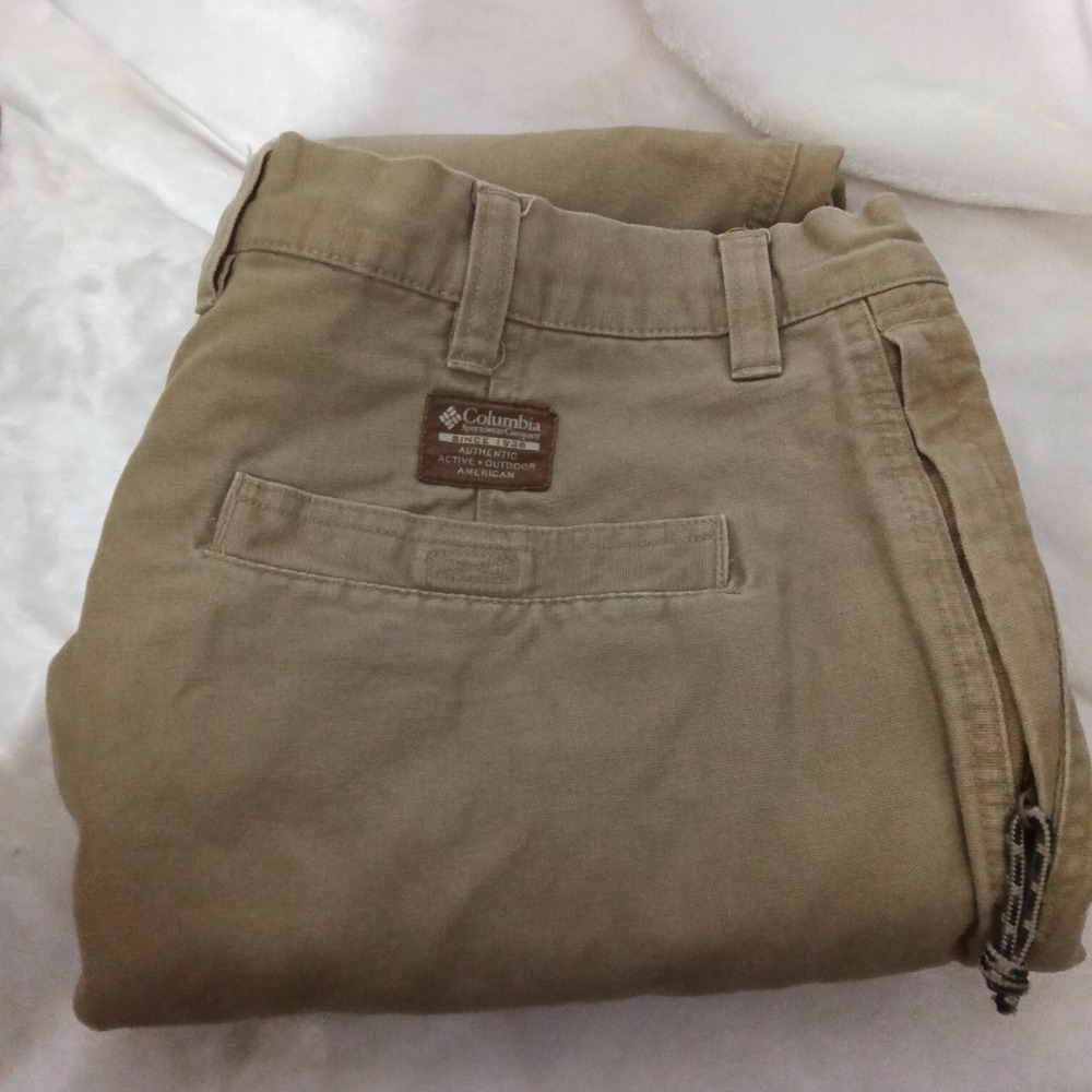 Columbia Mens Canvas Utility Pants Tan Khaki Straight Leg 36x34
